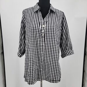 Zac & Rachel Womens Black/White Gingham Cotton 3/4 Flip Cuff Sleeve Shirt XL